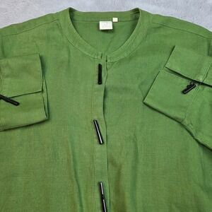 VTG Jones New York Linen Tunic Women Large Green Toggle Button Vented Sides Top